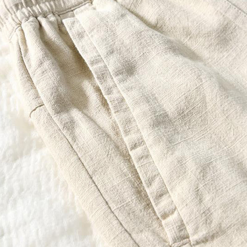 Pantaloni da uomo in cotone e lino con coulisse, modello semplice, con tasche, lunghezza 7-8, motivo Buddha Stones - image 2