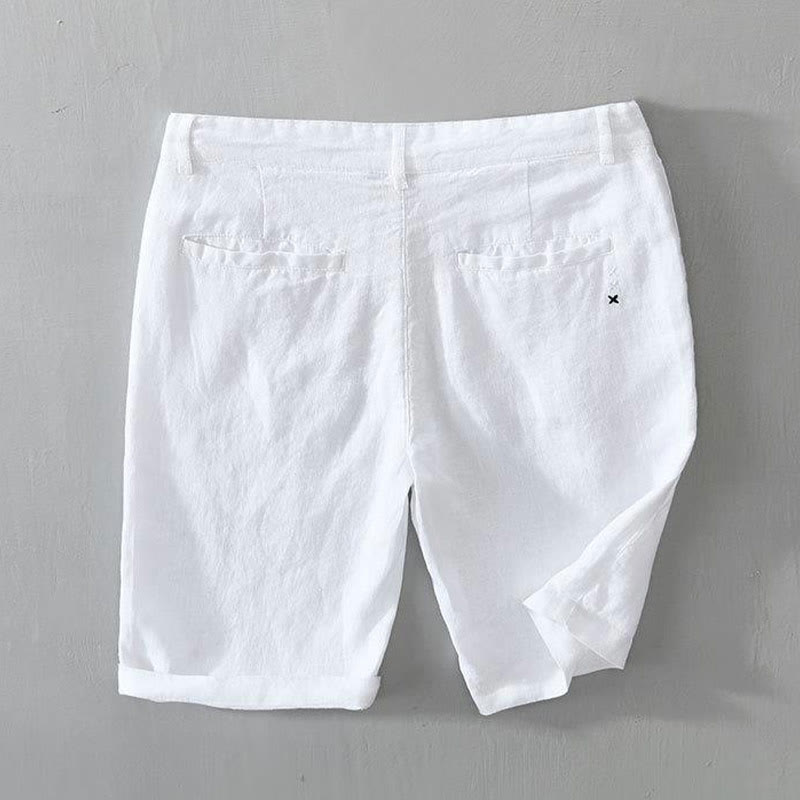 Pantaloncini da uomo in lino con coulisse, tinta unita, con tasche e motivo Buddha Stones