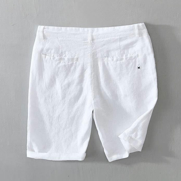 Pantaloncini da uomo in lino con coulisse, tinta unita, con tasche e motivo Buddha Stones