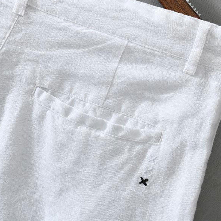 Pantaloncini da uomo in lino con coulisse, tinta unita, con tasche e motivo Buddha Stones