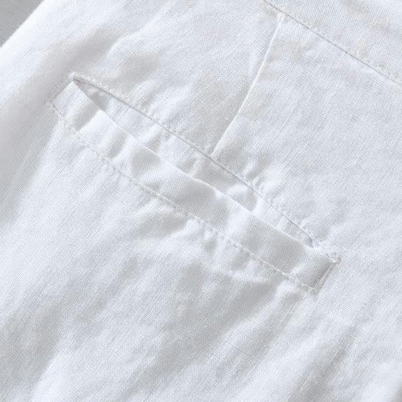 Pantaloncini da uomo in lino con coulisse, tinta unita, con tasche e motivo Buddha Stones