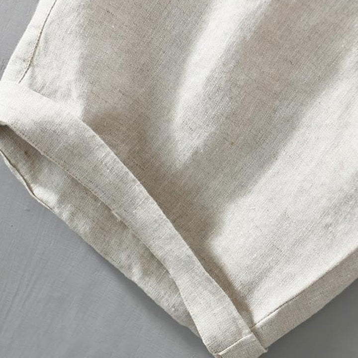 Pantaloncini da uomo in lino con coulisse, tinta unita, con tasche e motivo Buddha Stones