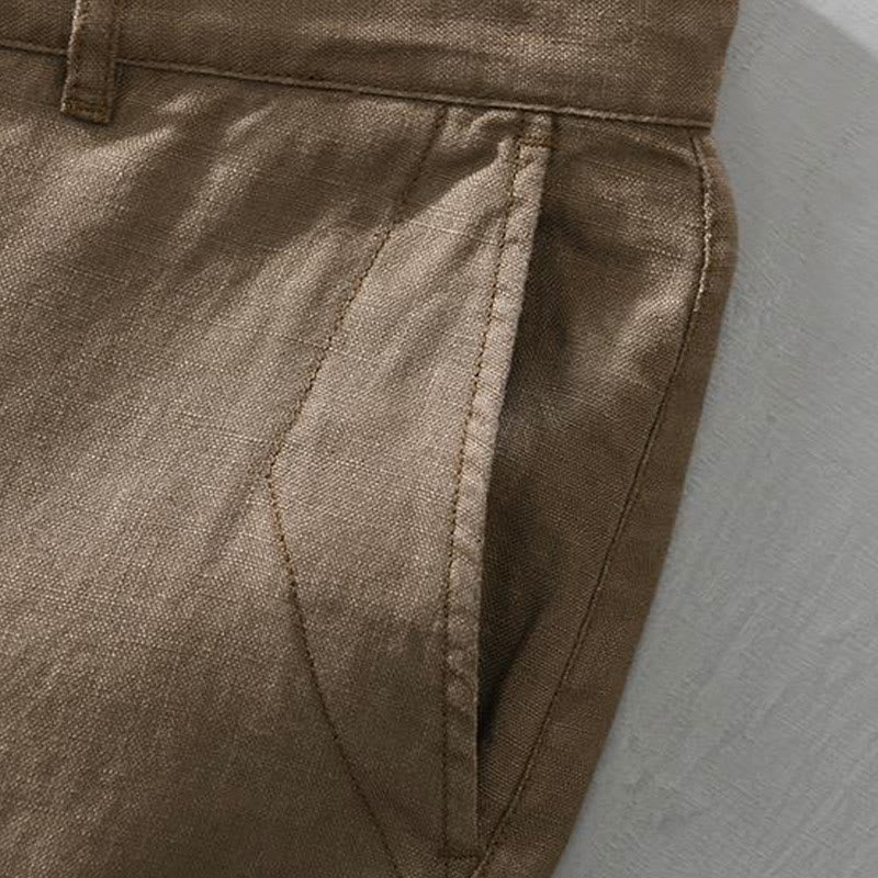 Pantaloncini da uomo in lino con coulisse, tinta unita, con tasche e motivo Buddha Stones