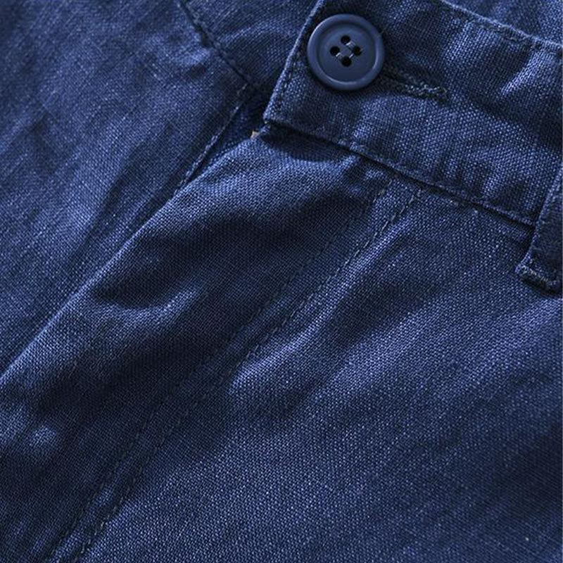 Pantaloncini da uomo in lino con coulisse, tinta unita, con tasche e motivo Buddha Stones