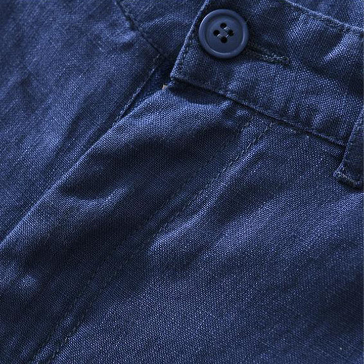 Pantaloncini da uomo in lino con coulisse, tinta unita, con tasche e motivo Buddha Stones