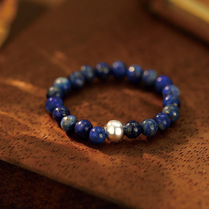 Buddha Stones 925 Sterling Silver Crystal Beads White Jade Black Onyx Blessing Anello elastico