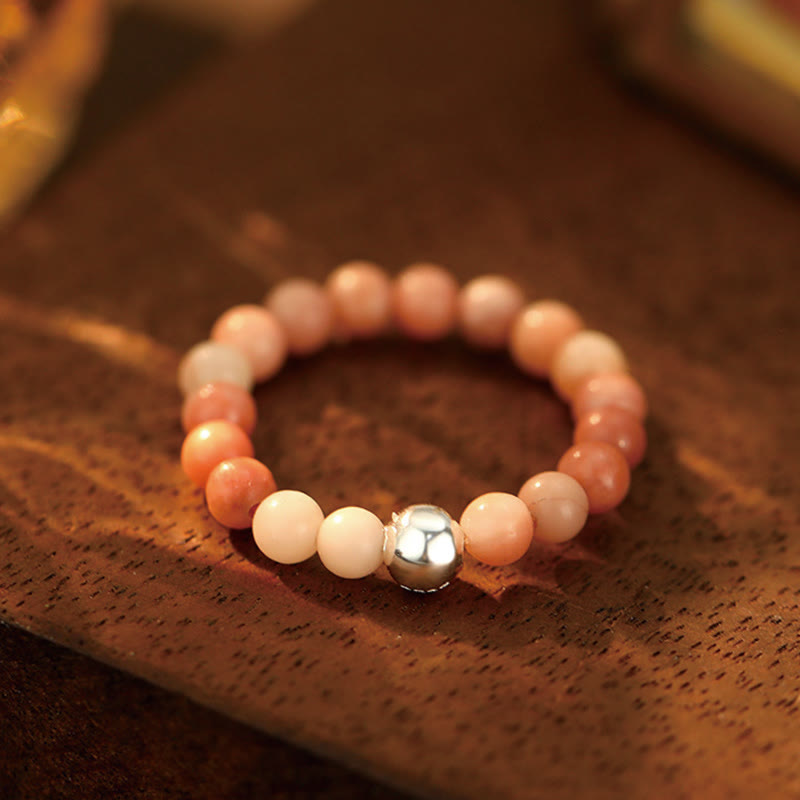 Buddha Stones 925 Sterling Silver Crystal Beads White Jade Black Onyx Blessing Anello elastico