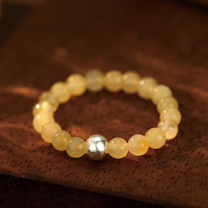 Buddha Stones 925 Sterling Silver Crystal Beads White Jade Black Onyx Blessing Anello elastico