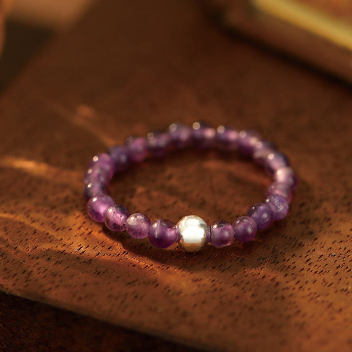 Buddha Stones 925 Sterling Silver Crystal Beads White Jade Black Onyx Blessing Anello elastico