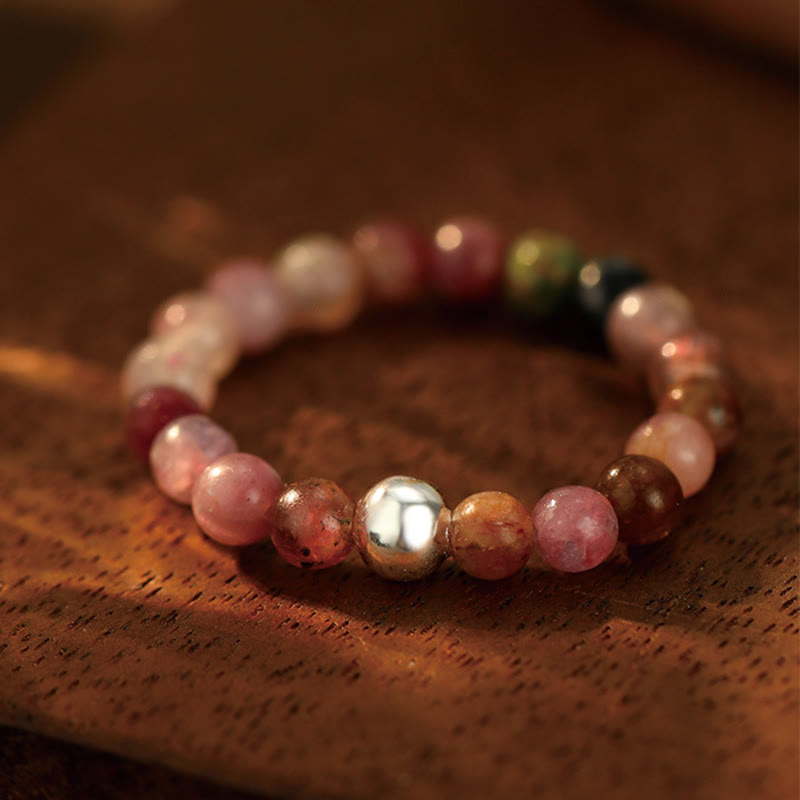 Buddha Stones 925 Sterling Silver Crystal Beads White Jade Black Onyx Blessing Anello elastico