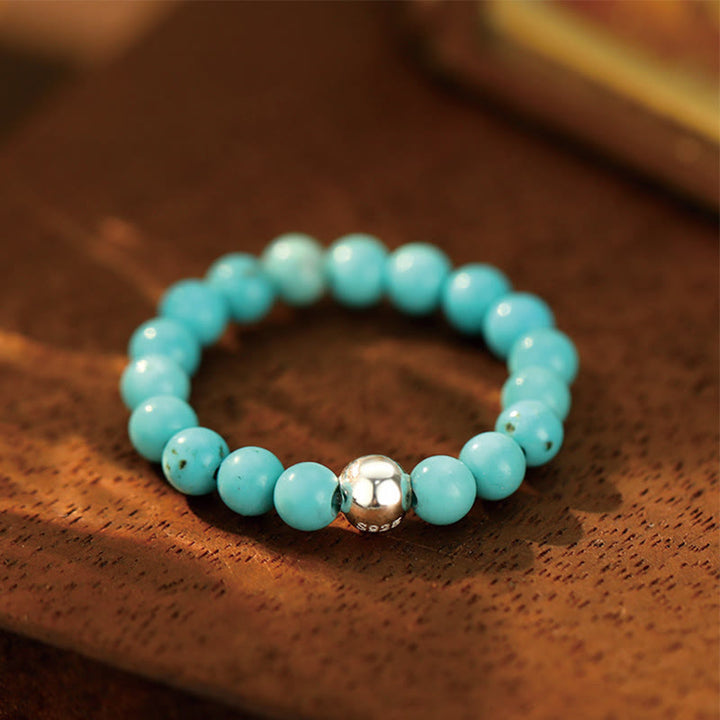 Buddha Stones 925 Sterling Silver Crystal Beads White Jade Black Onyx Blessing Anello elastico