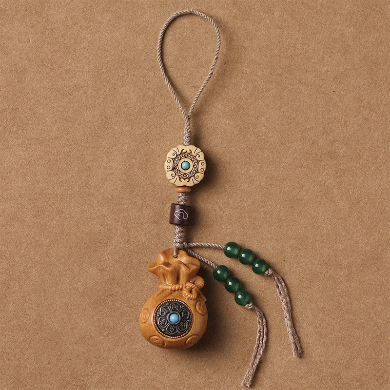 Buddha Stones Sandalo Piccola foglia Sandalo rosso Sandalo verde Om Mani Padme Hum Calma Portachiavi Telefono Decorazione da appendere