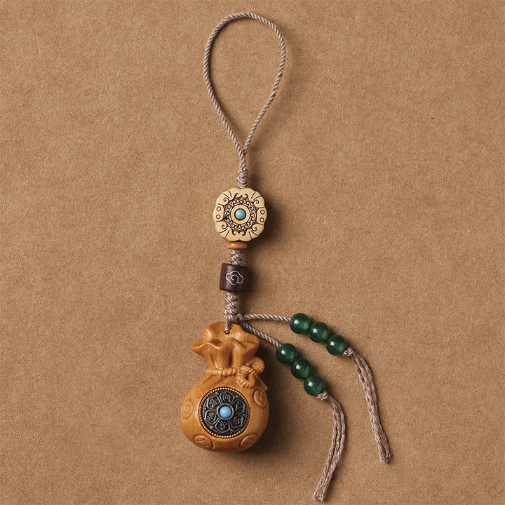 Buddha Stones Sandalo Piccola foglia Sandalo rosso Sandalo verde Om Mani Padme Hum Calma Portachiavi Telefono Decorazione da appendere