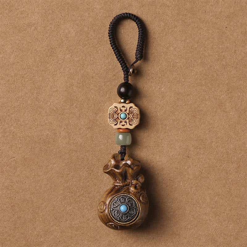 Buddha Stones Sandalo Piccola foglia Sandalo rosso Sandalo verde Om Mani Padme Hum Calma Portachiavi Telefono Decorazione da appendere