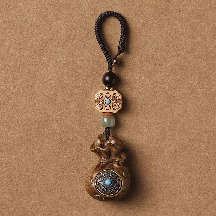 Buddha Stones Sandalo Piccola foglia Sandalo rosso Sandalo verde Om Mani Padme Hum Calma Portachiavi Telefono Decorazione da appendere