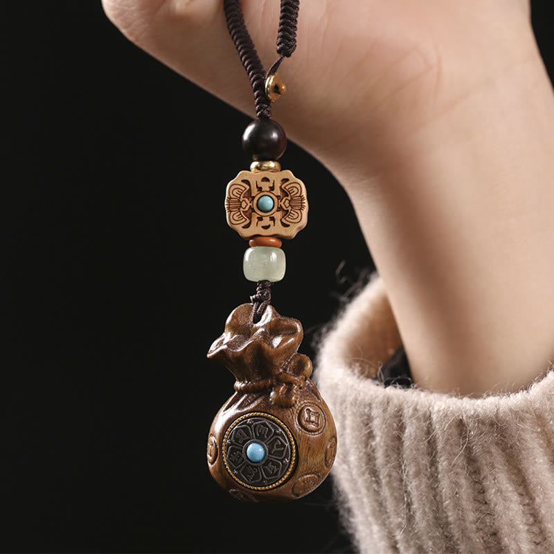 Buddha Stones Sandalo Piccola foglia Sandalo rosso Sandalo verde Om Mani Padme Hum Calma Portachiavi Telefono Decorazione da appendere