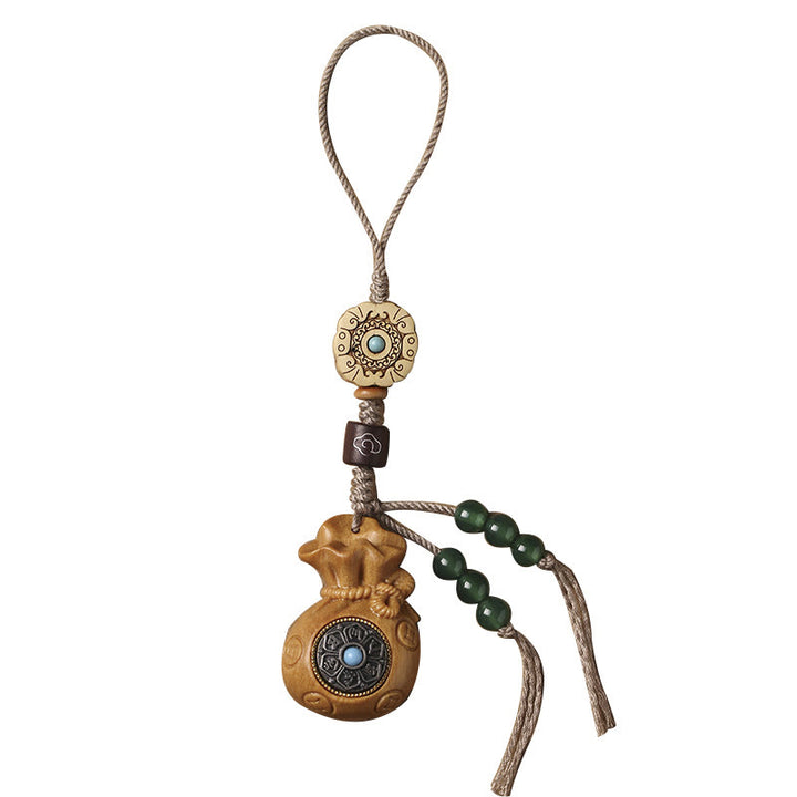 Buddha Stones Sandalo Piccola foglia Sandalo rosso Sandalo verde Om Mani Padme Hum Calma Portachiavi Telefono Decorazione da appendere