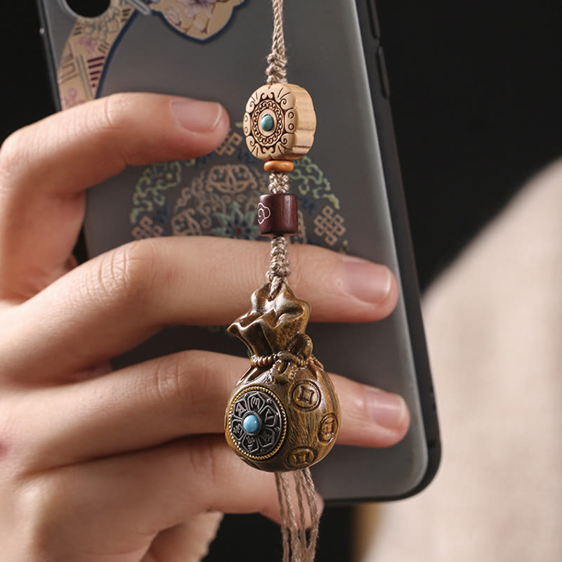 Buddha Stones Sandalo Piccola foglia Sandalo rosso Sandalo verde Om Mani Padme Hum Calma Portachiavi Telefono Decorazione da appendere