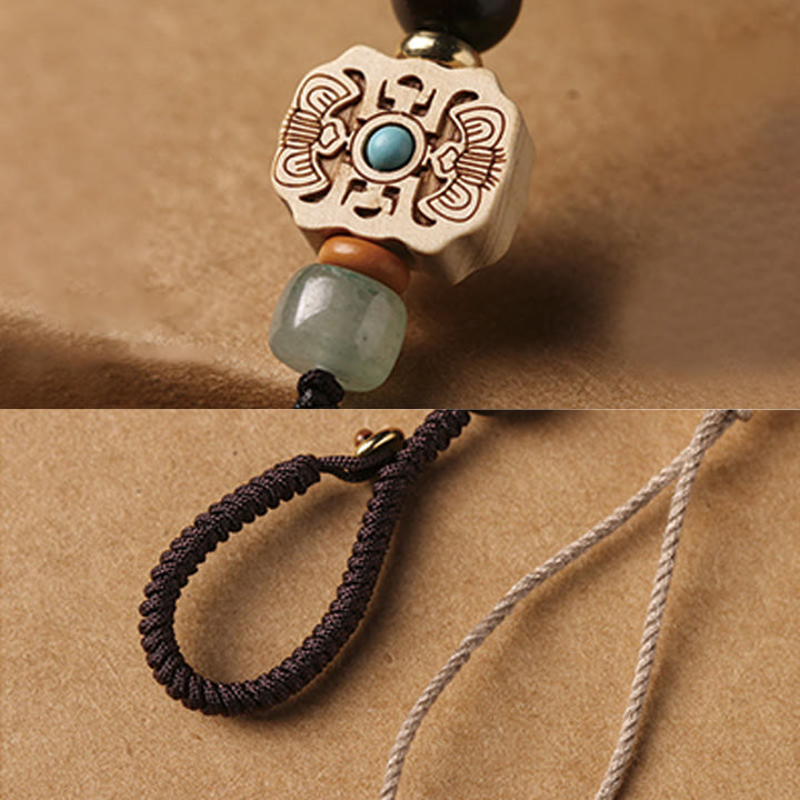 Buddha Stones Sandalo Piccola foglia Sandalo rosso Sandalo verde Om Mani Padme Hum Calma Portachiavi Telefono Decorazione da appendere