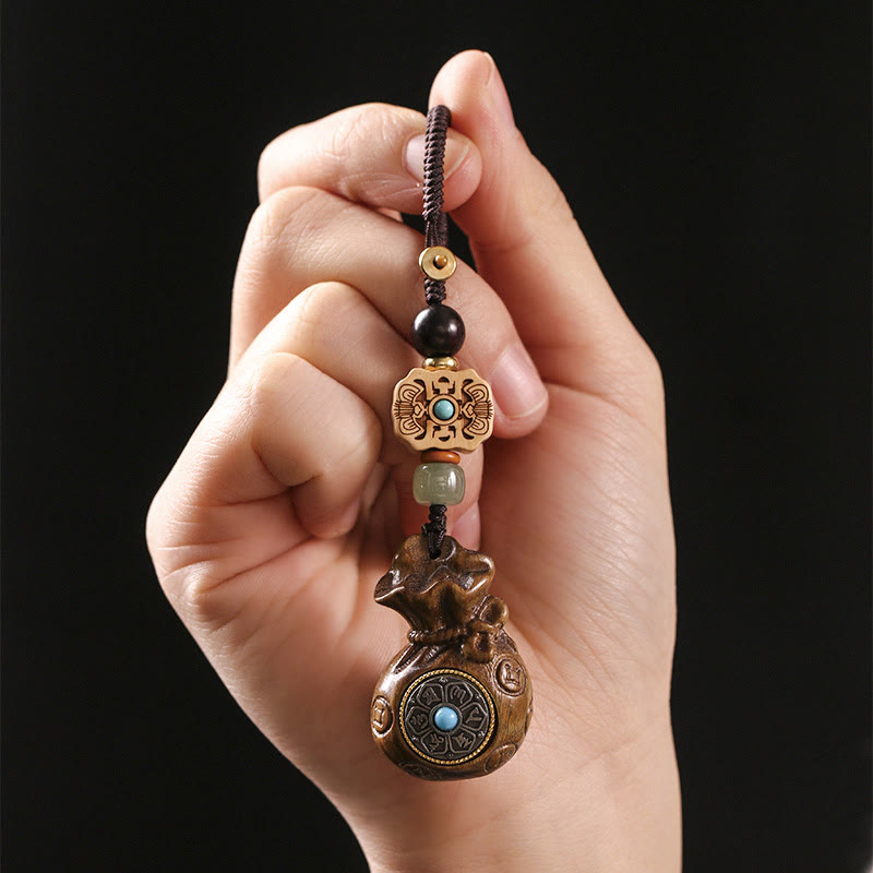 Buddha Stones Sandalo Piccola foglia Sandalo rosso Sandalo verde Om Mani Padme Hum Calma Portachiavi Telefono Decorazione da appendere