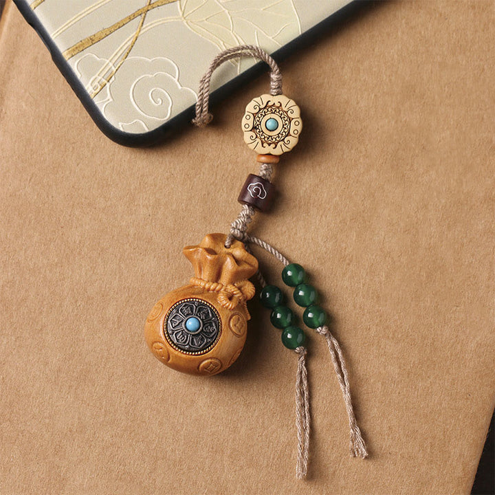 Buddha Stones Sandalo Piccola foglia Sandalo rosso Sandalo verde Om Mani Padme Hum Calma Portachiavi Telefono Decorazione da appendere