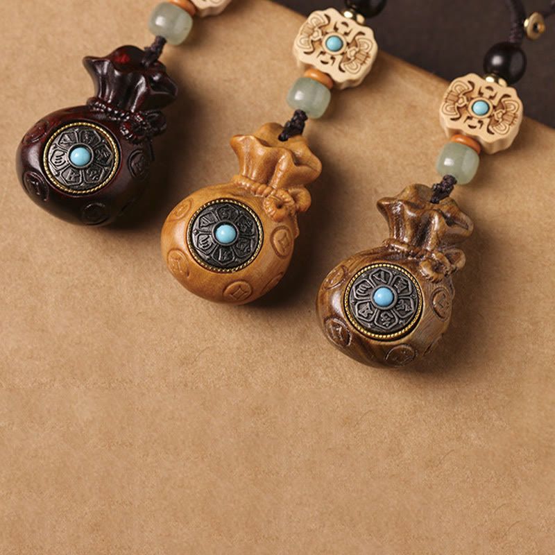 Buddha Stones Sandalo Piccola foglia Sandalo rosso Sandalo verde Om Mani Padme Hum Calma Portachiavi Telefono Decorazione da appendere