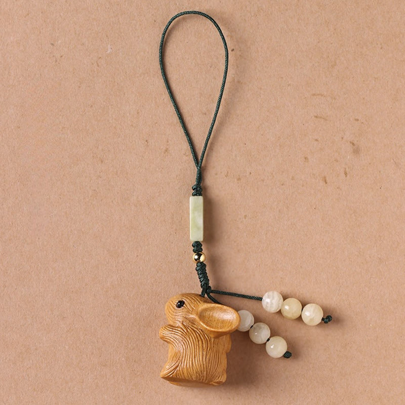 Buddha Stones Sandalo Piccola Foglia Sandalo Rosso Mini Coniglio Fortunato Protezione Portachiavi Telefono Appeso Decorazione