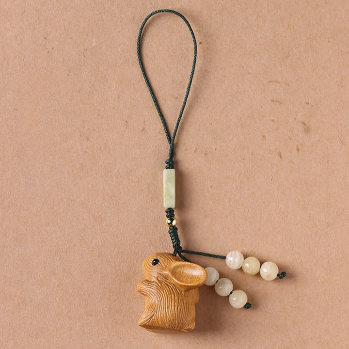 Buddha Stones Sandalo Piccola Foglia Sandalo Rosso Mini Coniglio Fortunato Protezione Portachiavi Telefono Appeso Decorazione