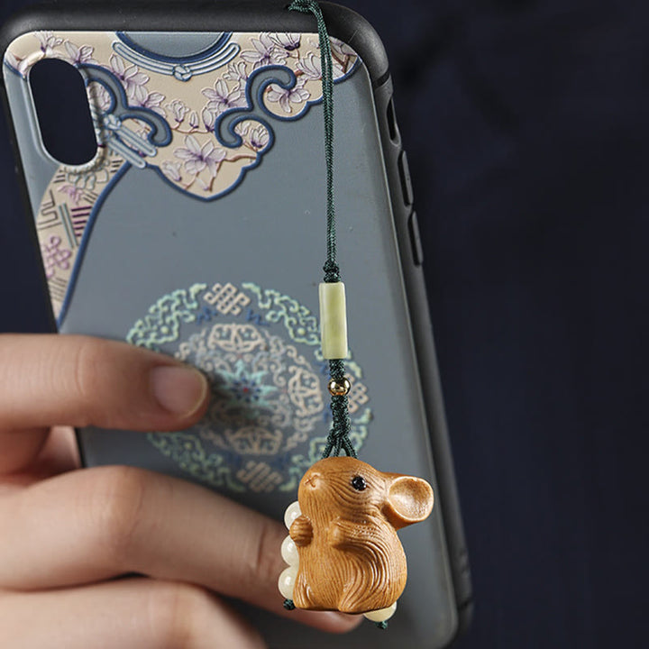 Buddha Stones Sandalo Piccola Foglia Sandalo Rosso Mini Coniglio Fortunato Protezione Portachiavi Telefono Appeso Decorazione