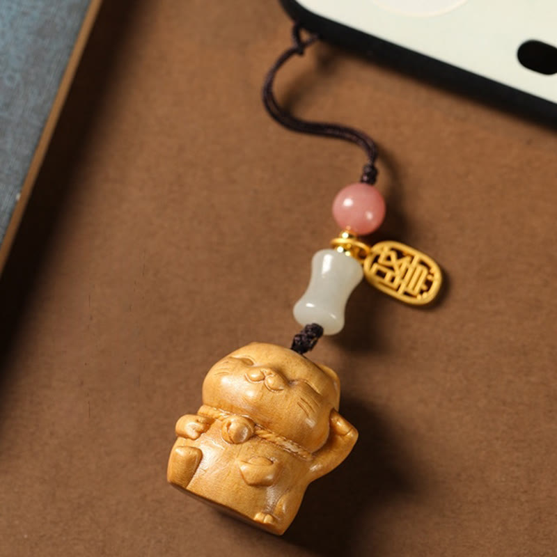 Buddha Stones Piccola foglia Sandalo rosso Sandalo verde Sandalo Gatto fortunato Protezione Portachiavi Telefono Appeso Decorazione - image 20