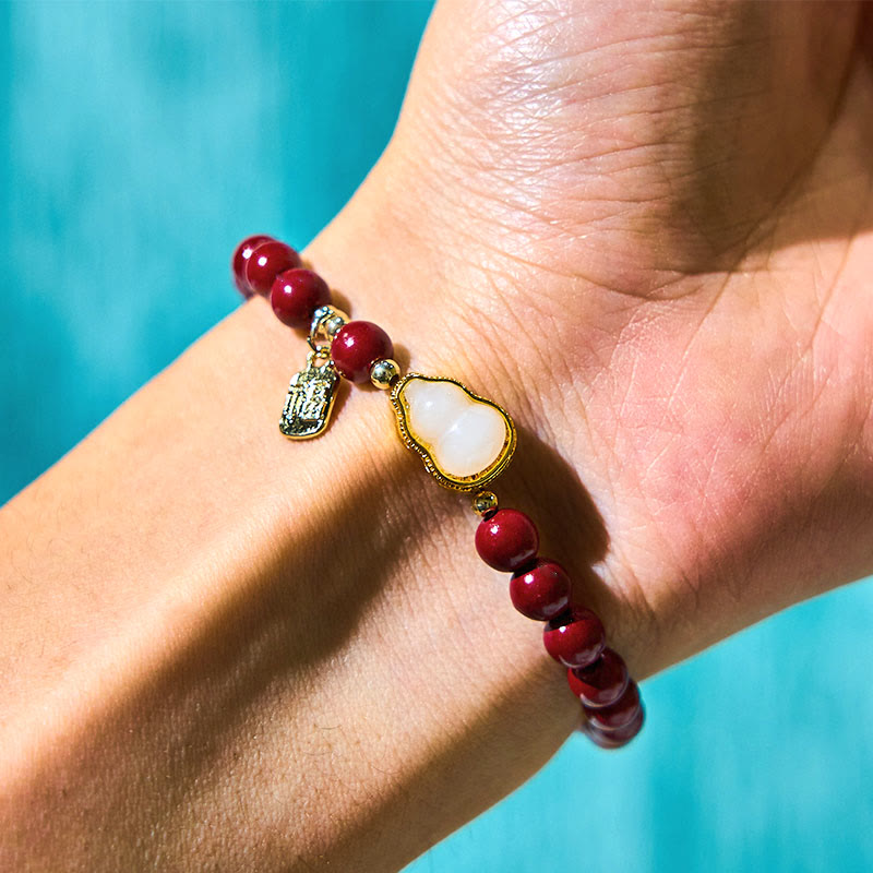 Braccialetto di benedizione con ciondolo Fu, carattere zucca e cinabro Buddha Stones