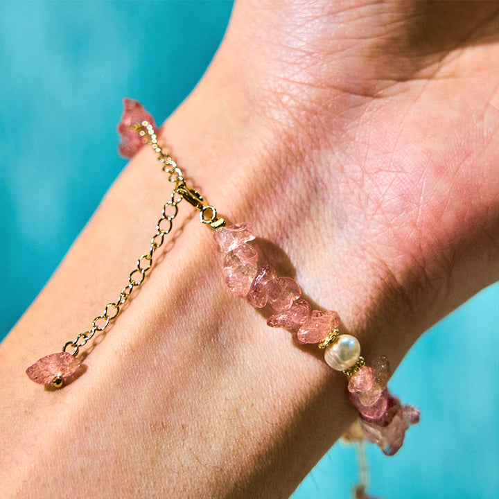 Buddha Stones Quarzo fragola naturale Quarzo fragola verde Braccialetto di guarigione di cristallo Super Seven Flower