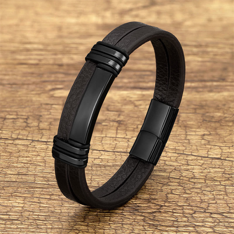 Bracciale Buddha Stones in pelle marrone con fibbia in acciaio al titanio