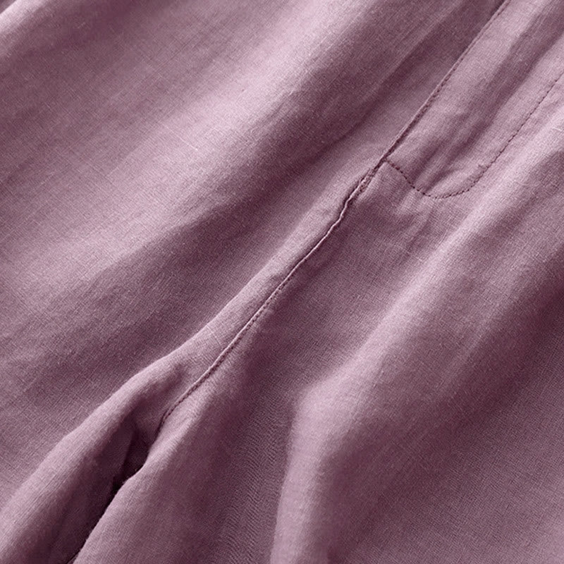 Buddha Stones Summer Casual Ricamo Fiore Pieghettato Cerniera Bottone Cotone Lino Pantaloncini da Donna con Tasche - image 10