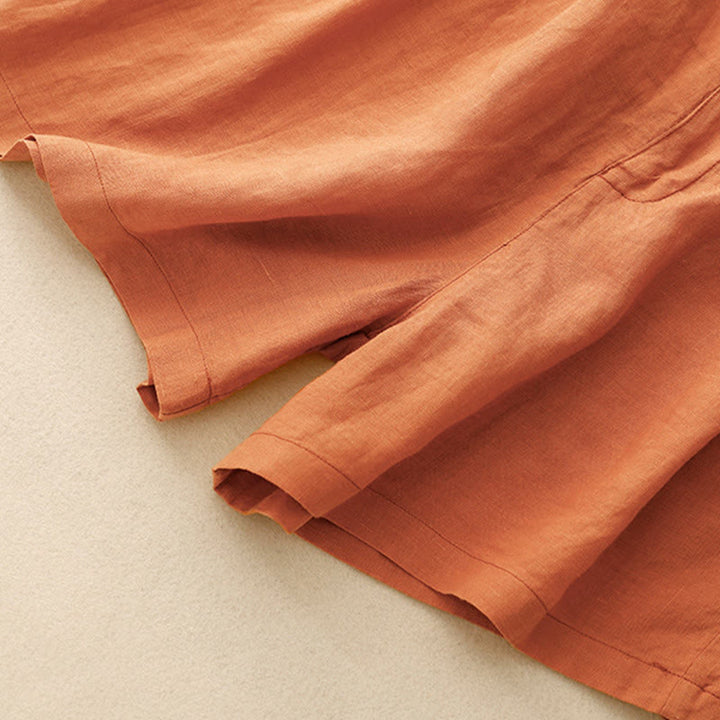 Buddha Stones Summer Casual Ricamo Fiore Pieghettato Cerniera Bottone Cotone Lino Pantaloncini da Donna con Tasche - image 14