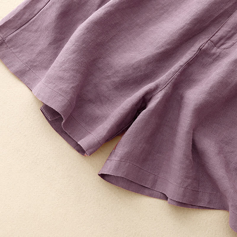 Buddha Stones Summer Casual Ricamo Fiore Pieghettato Cerniera Bottone Cotone Lino Pantaloncini da Donna con Tasche - image 9