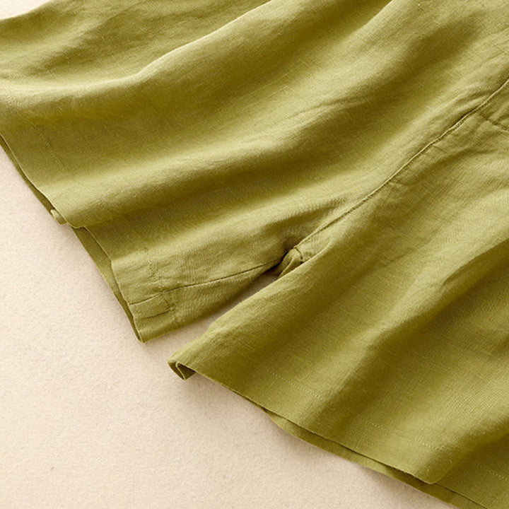 Buddha Stones Summer Casual Ricamo Fiore Pieghettato Cerniera Bottone Cotone Lino Pantaloncini da Donna con Tasche - image 6