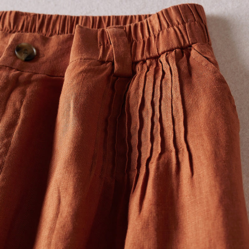 Buddha Stones Summer Daily Simple Wrinkle Design Pantaloncini da donna in cotone e lino con tasche - image 3