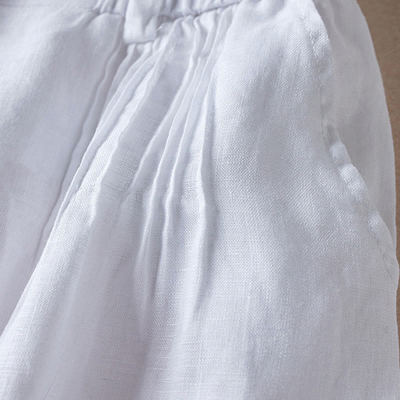 Buddha Stones Summer Daily Simple Wrinkle Design Pantaloncini da donna in cotone e lino con tasche - image 17