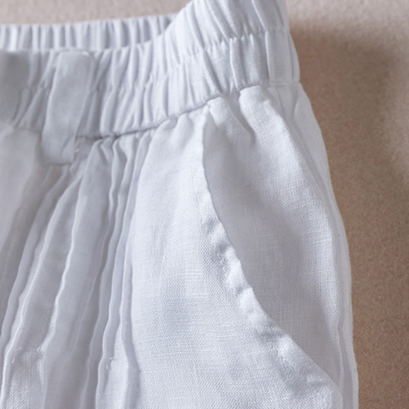 Buddha Stones Summer Daily Simple Wrinkle Design Pantaloncini da donna in cotone e lino con tasche - image 18