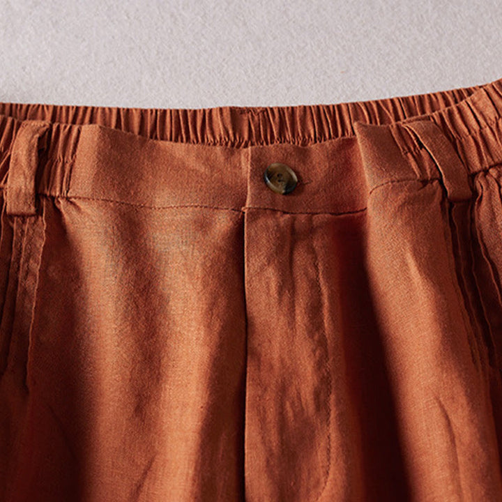 Buddha Stones Summer Daily Simple Wrinkle Design Pantaloncini da donna in cotone e lino con tasche - image 2