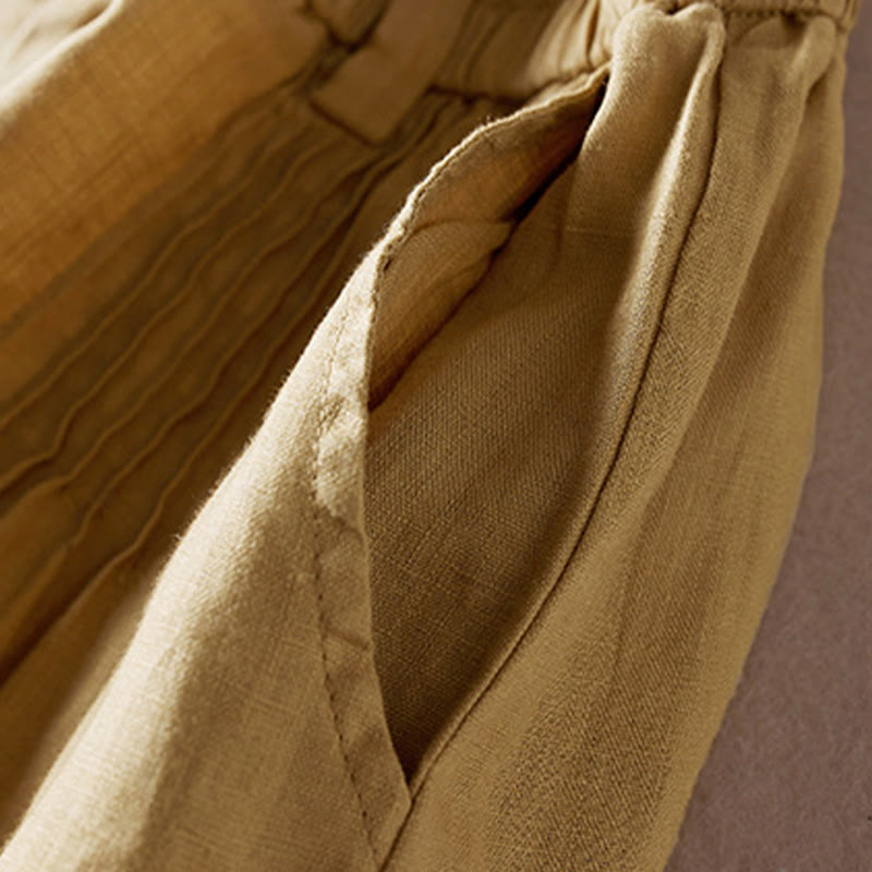 Buddha Stones Summer Daily Simple Wrinkle Design Pantaloncini da donna in cotone e lino con tasche - image 32