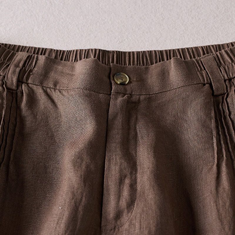 Buddha Stones Summer Daily Simple Wrinkle Design Pantaloncini da donna in cotone e lino con tasche - image 23