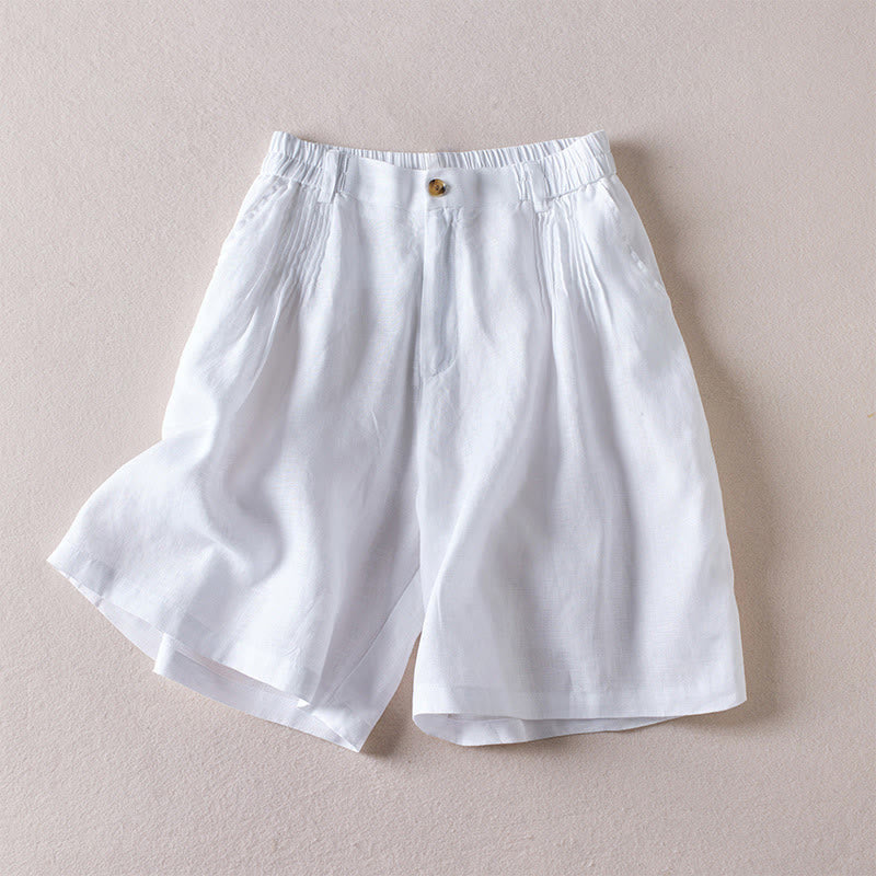 Buddha Stones Summer Daily Simple Wrinkle Design Pantaloncini da donna in cotone e lino con tasche - Bianco - US8-10, UK/AU12-14, EU40-42 (2XL) - image 14