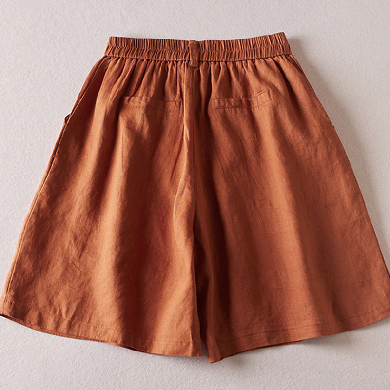 Buddha Stones Summer Daily Simple Wrinkle Design Pantaloncini da donna in cotone e lino con tasche - image 1