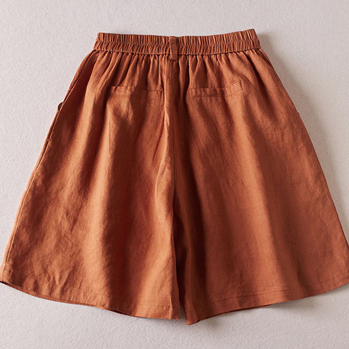 Buddha Stones Summer Daily Simple Wrinkle Design Pantaloncini da donna in cotone e lino con tasche - image 1