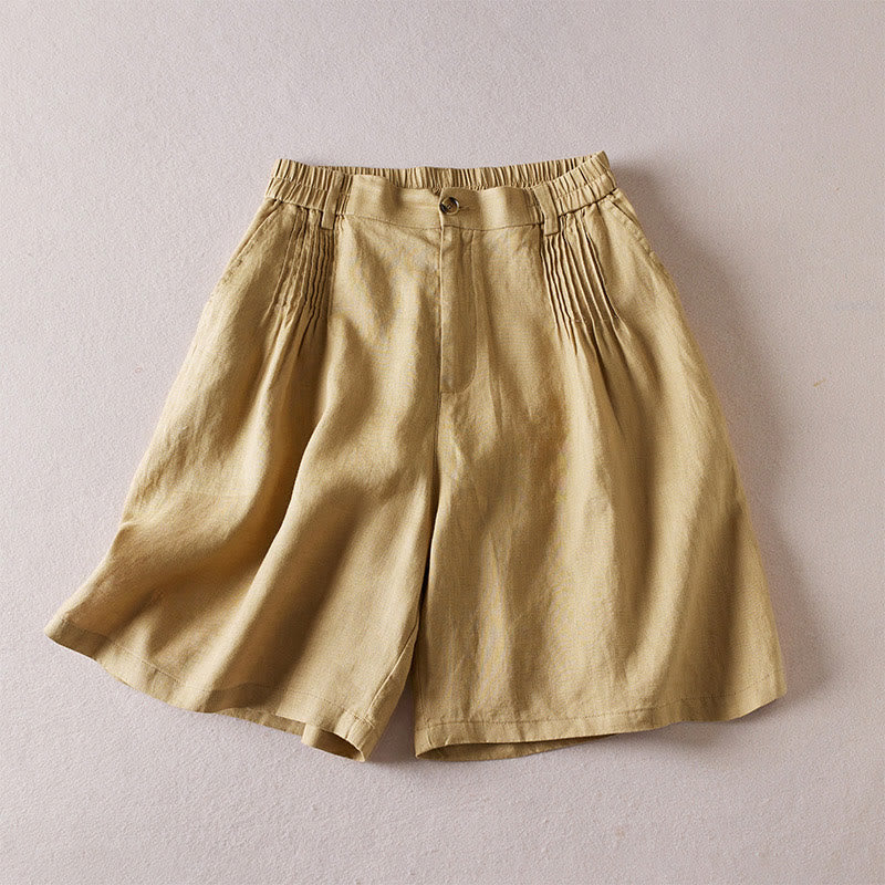 Buddha Stones Summer Daily Simple Wrinkle Design Pantaloncini da donna in cotone e lino con tasche - Cachi - US8-10, UK/AU12-14, EU40-42 (2XL) - image 28