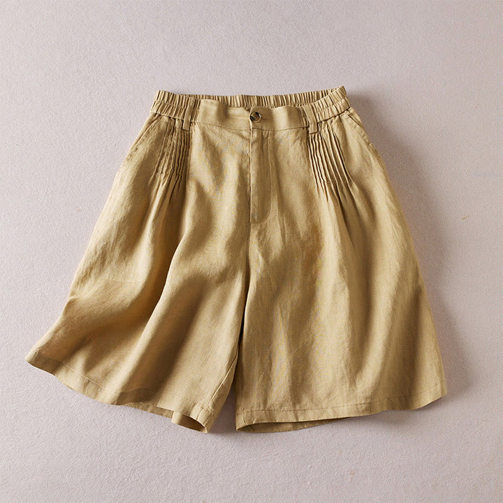 Buddha Stones Summer Daily Simple Wrinkle Design Pantaloncini da donna in cotone e lino con tasche - Cachi - US8-10, UK/AU12-14, EU40-42 (2XL) - image 28