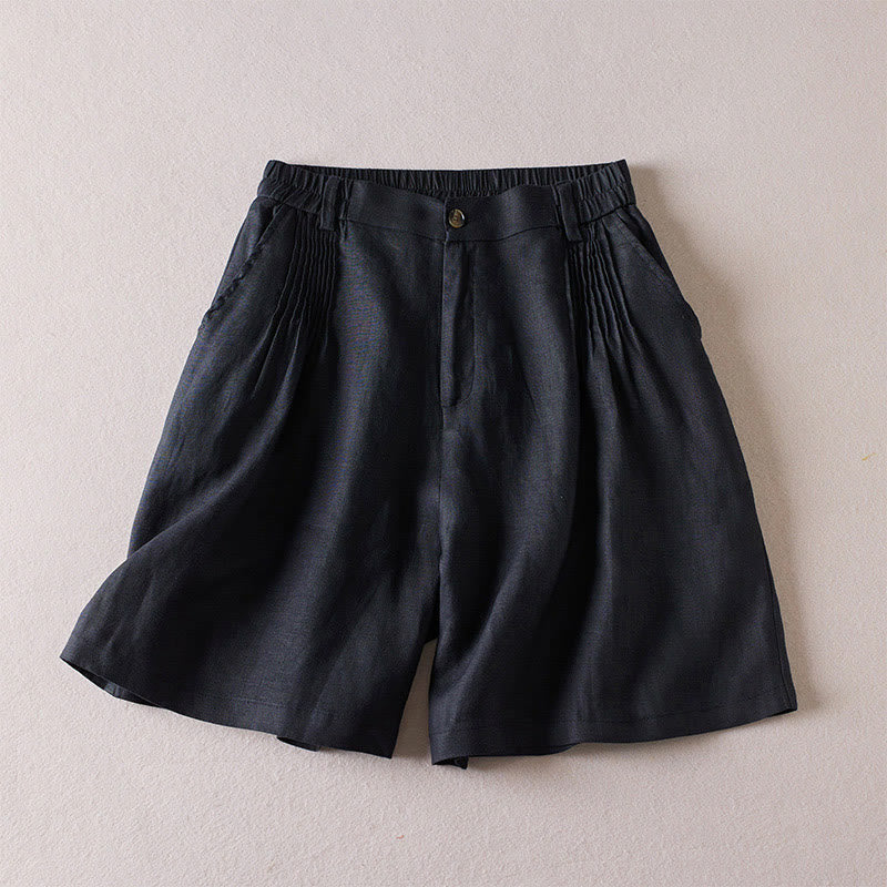 Buddha Stones Summer Daily Simple Wrinkle Design Pantaloncini da donna in cotone e lino con tasche - Nero - US8-10, UK/AU12-14, EU40-42 (2XL) - image 7