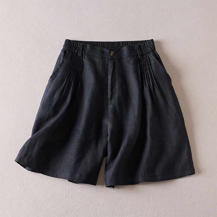 Buddha Stones Summer Daily Simple Wrinkle Design Pantaloncini da donna in cotone e lino con tasche - Nero - US8-10, UK/AU12-14, EU40-42 (2XL) - image 7